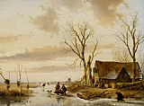 Famous Winter Paintings - A Winter Landscape with Skaters on a Frozen River